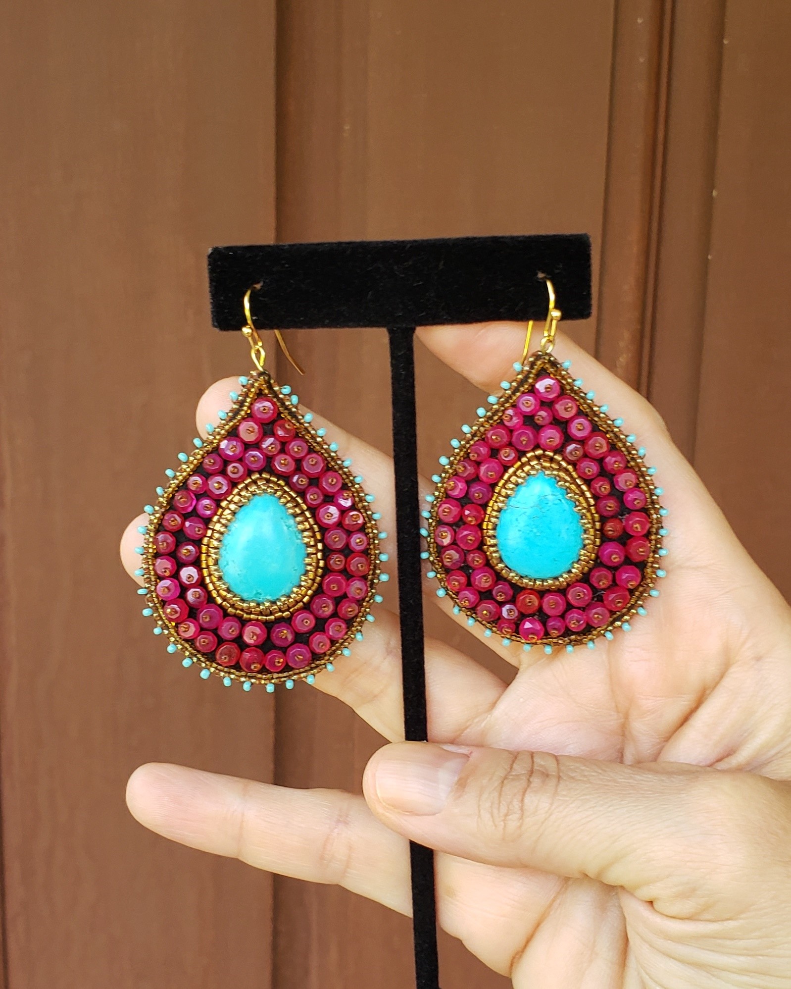 Pink Chalcedony & Turquoise Howlite Earrings