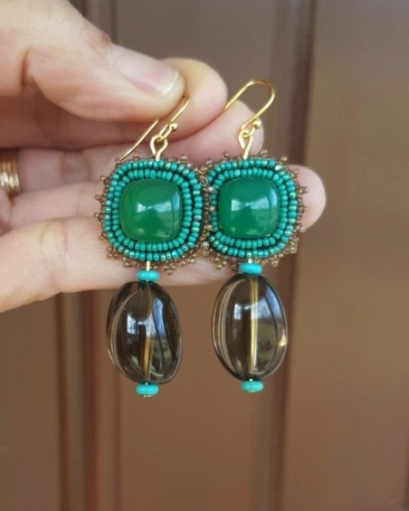 Green Onyx & Smoky Quartz Earrings