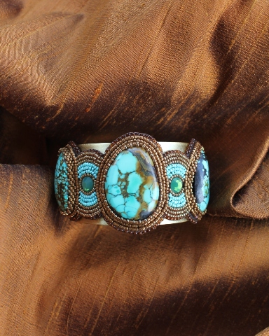 3 Turquoise Cabochons & Crystal Cuff