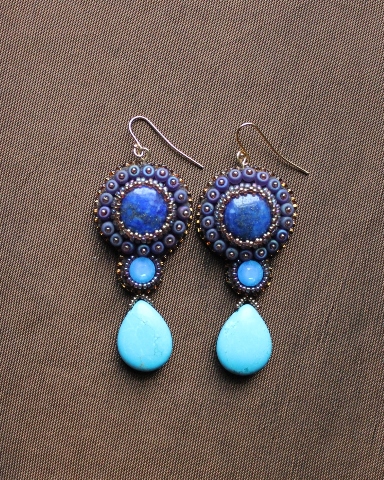 Genuine Lapis & Turquoise Teardrop Earrings