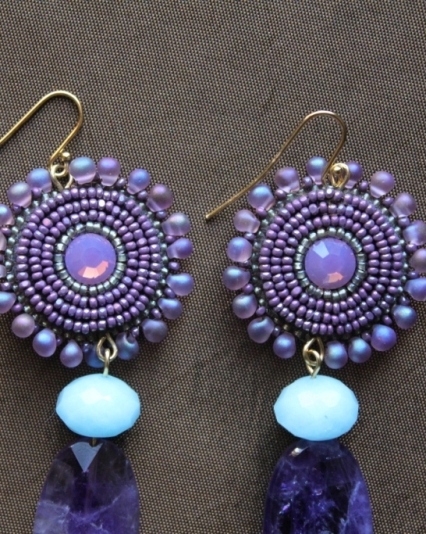 Amethyst, Amazonite & Lilac Crystal Earrings