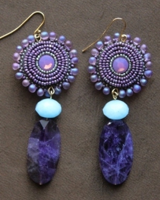 Amethyst, Amazonite & Lilac Crystal Earrings