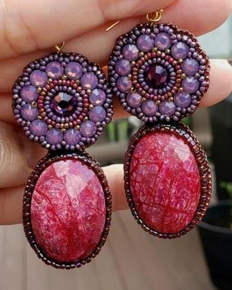 Genuine Ruby & Swarovski Opal Crystal Earrings