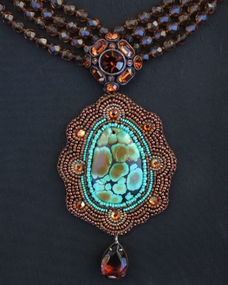 Turquoise Cabochon & Brown Crystals Necklace