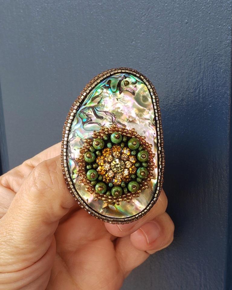 Freeform Abalone w/Vintage Swarovski Flower Center Pin 2
