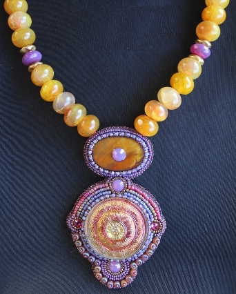 Czech Button & Yellow Agate Necklace