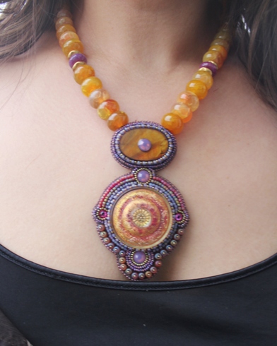 Czech Button & Yellow Agate Necklace