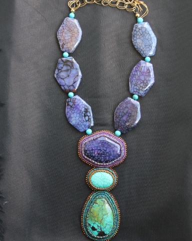 Brazilian Purple Agate, Genuine Turquoise & Howlite Necklace