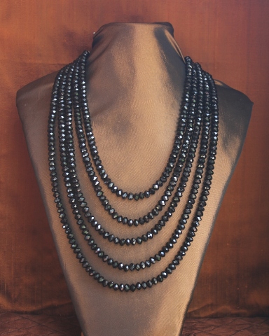 5 Strand Black Crystal Necklace