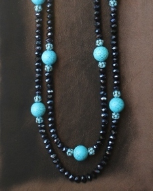Black Crystals & Howlite 2 Strand Necklace