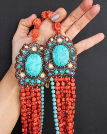 Sponge Coral & Turquoise Necklace