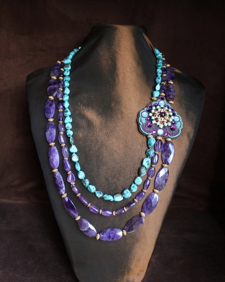Genuine Amethyst & Turquoise Nugget Necklace