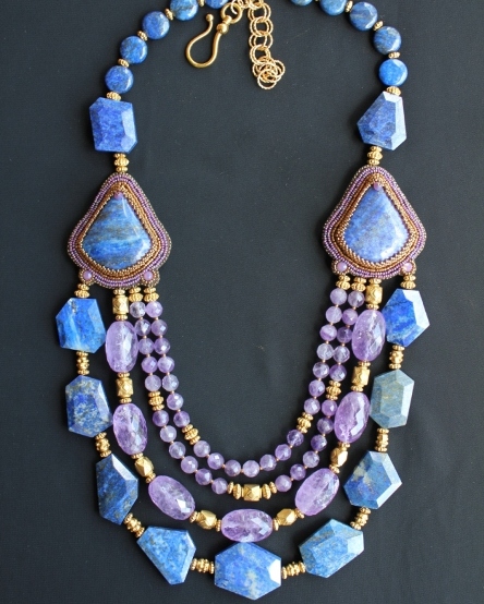 Lapis, Pink Amethyst & Light Purple Amethyst Necklace