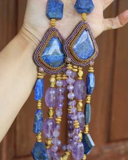 Lapis, Pink Amethyst & Light Purple Amethyst Necklace