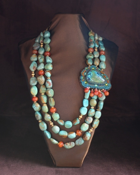 Green Turquoise Nuggets & Fire Agate Necklace