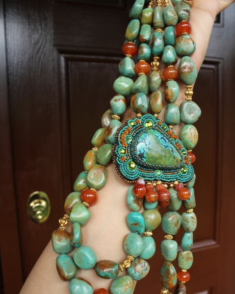 Green Turquoise Nuggets & Fire Agate Necklace