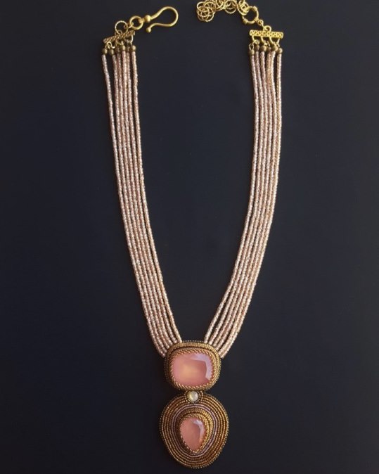 Rose Quartz & Champagne Cubic Zirconia Necklace