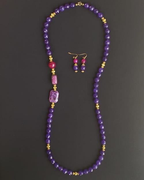 Amethyst, CZ Fuchsia Necklace & Earrings Set