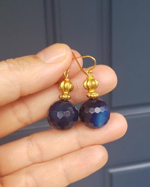 Deep Blue Agate, CZ Fuchsia Necklace & Earrings Set