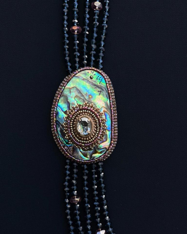Abalone & Montana Blue Glass Beads Necklace